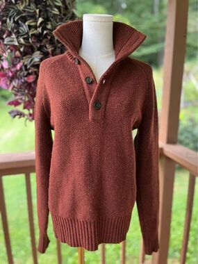 Banana Republic Merino Wool Button Collar Sweater Rust Size S